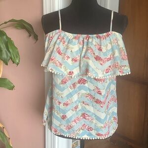 Cute No Boundaries Floral Chevron Top - Blue and Pink